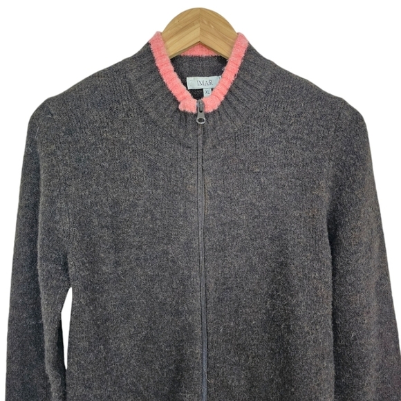 IMAR Wool Blend Sweater Sz XL Brown Zip Front Fall Fashion Layering Essential - Picture 6 of 12